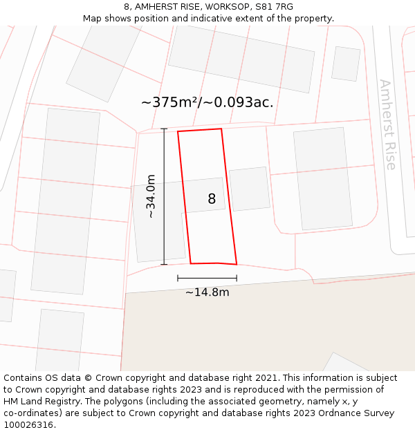 8, AMHERST RISE, WORKSOP, S81 7RG: Plot and title map