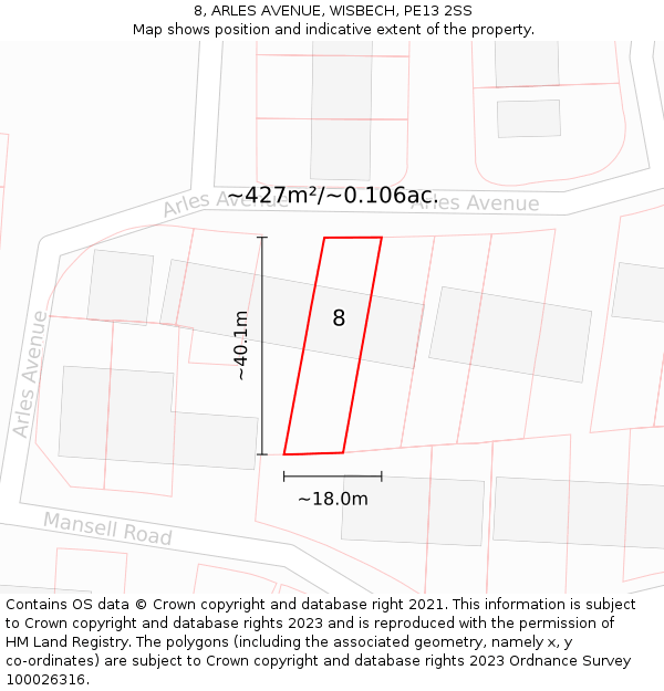 8, ARLES AVENUE, WISBECH, PE13 2SS: Plot and title map