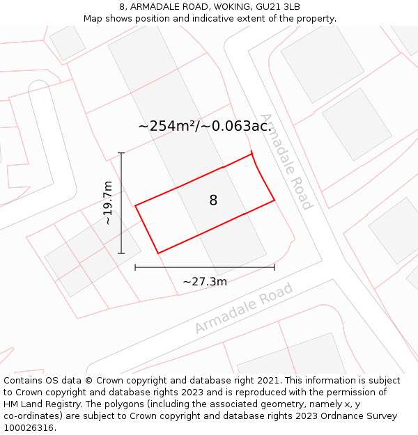 8, ARMADALE ROAD, WOKING, GU21 3LB: Plot and title map