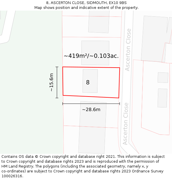 8, ASCERTON CLOSE, SIDMOUTH, EX10 9BS: Plot and title map