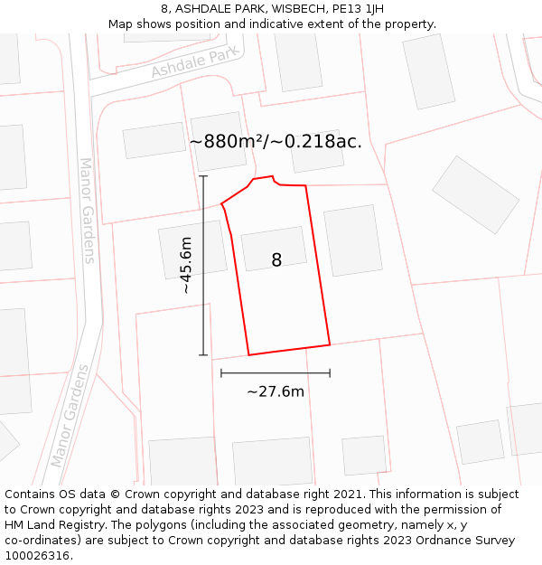 8, ASHDALE PARK, WISBECH, PE13 1JH: Plot and title map