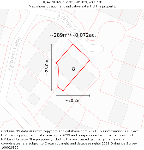 8, AYLSHAM CLOSE, WIDNES, WA8 4FF: Plot and title map