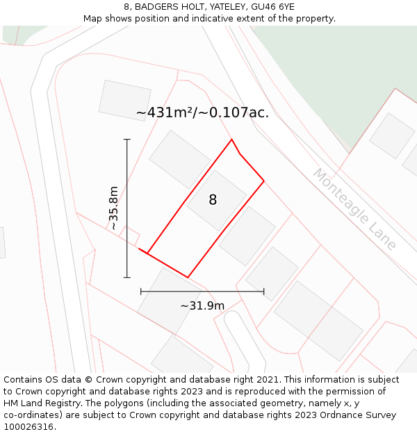 8, BADGERS HOLT, YATELEY, GU46 6YE: Plot and title map