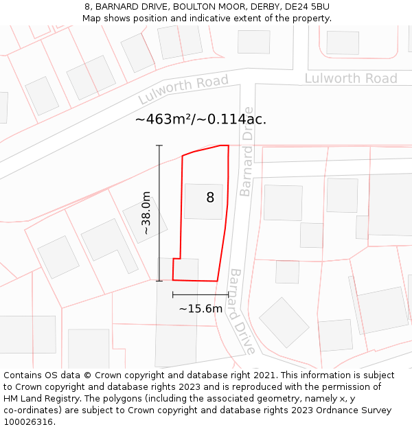 8, BARNARD DRIVE, BOULTON MOOR, DERBY, DE24 5BU: Plot and title map