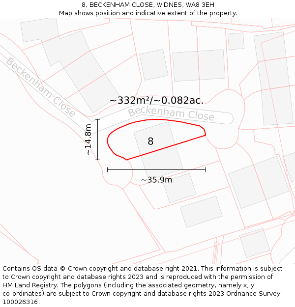 8, BECKENHAM CLOSE, WIDNES, WA8 3EH: Plot and title map