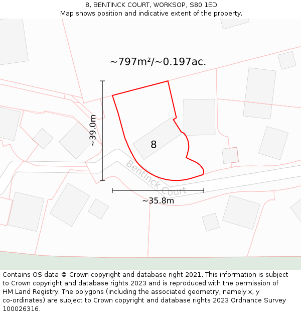 8, BENTINCK COURT, WORKSOP, S80 1ED: Plot and title map