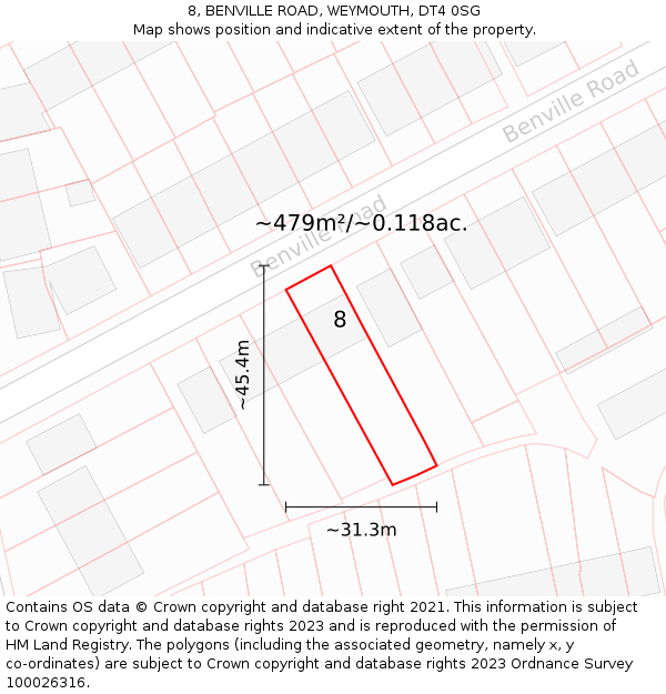 8, BENVILLE ROAD, WEYMOUTH, DT4 0SG: Plot and title map