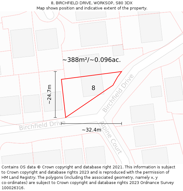 8, BIRCHFIELD DRIVE, WORKSOP, S80 3DX: Plot and title map