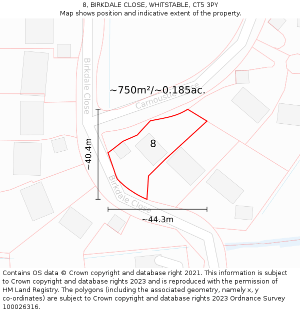 8, BIRKDALE CLOSE, WHITSTABLE, CT5 3PY: Plot and title map