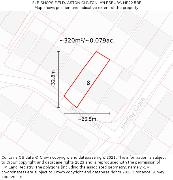 8, BISHOPS FIELD, ASTON CLINTON, AYLESBURY, HP22 5BB: Plot and title map