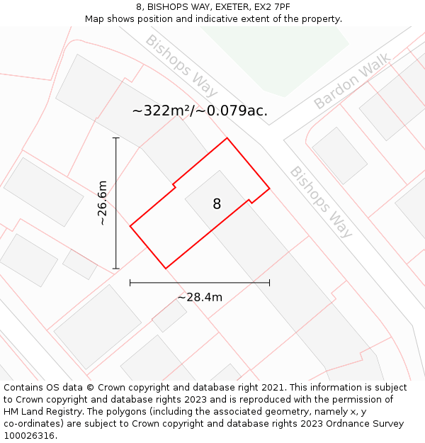 8, BISHOPS WAY, EXETER, EX2 7PF: Plot and title map