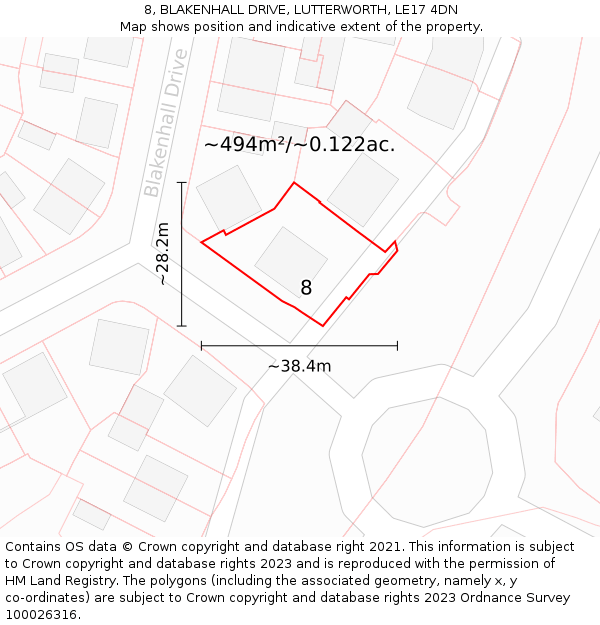 8, BLAKENHALL DRIVE, LUTTERWORTH, LE17 4DN: Plot and title map