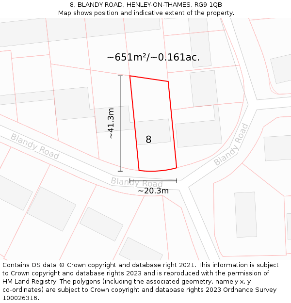 8, BLANDY ROAD, HENLEY-ON-THAMES, RG9 1QB: Plot and title map