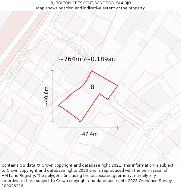 8, BOLTON CRESCENT, WINDSOR, SL4 3JQ: Plot and title map