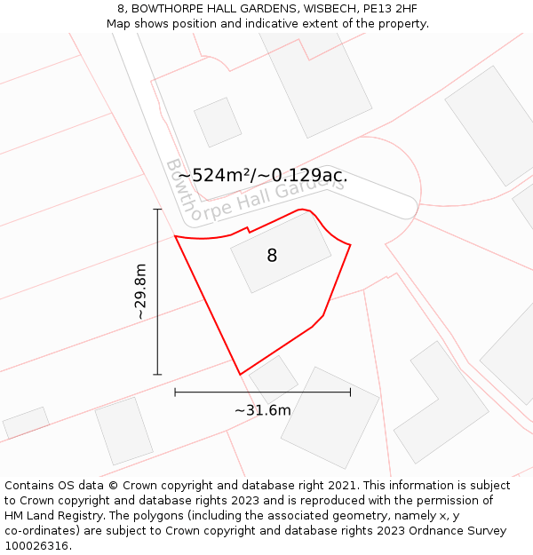 8, BOWTHORPE HALL GARDENS, WISBECH, PE13 2HF: Plot and title map