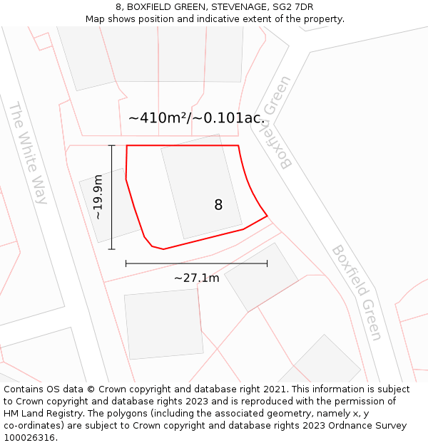 8, BOXFIELD GREEN, STEVENAGE, SG2 7DR: Plot and title map