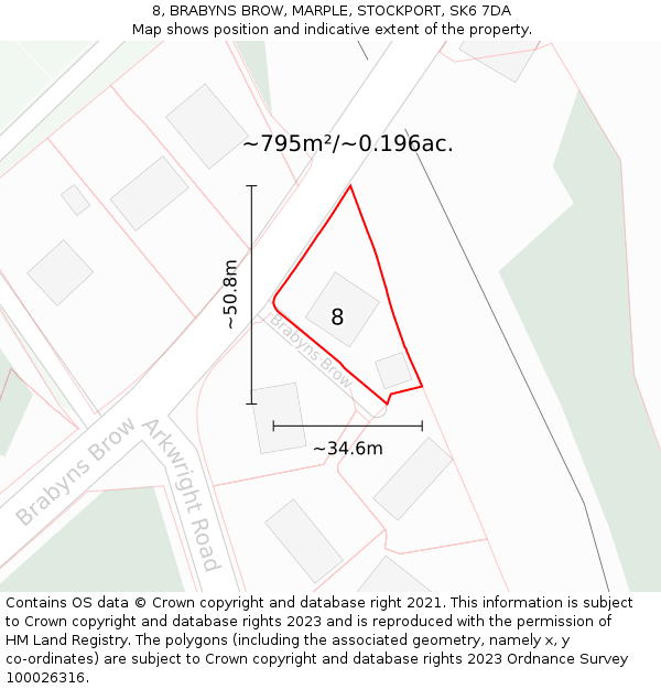 8, BRABYNS BROW, MARPLE, STOCKPORT, SK6 7DA: Plot and title map