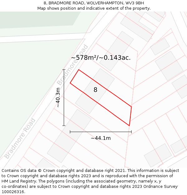 8, BRADMORE ROAD, WOLVERHAMPTON, WV3 9BH: Plot and title map