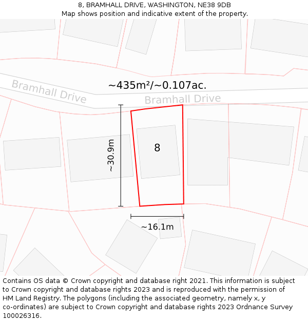 8, BRAMHALL DRIVE, WASHINGTON, NE38 9DB: Plot and title map