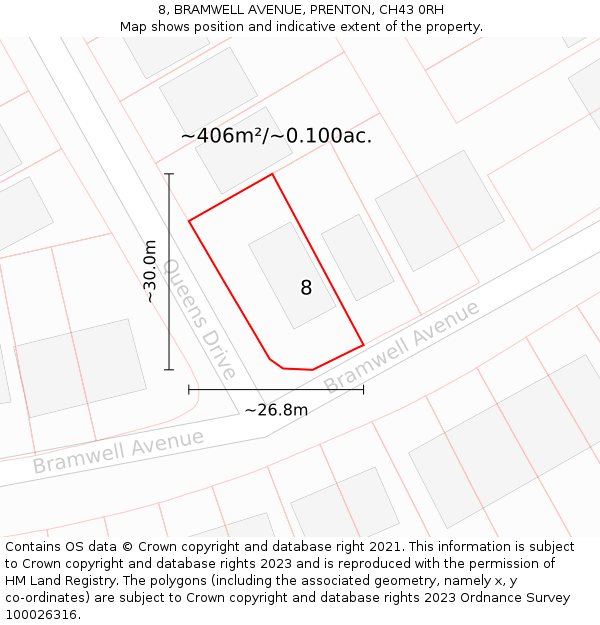 8, BRAMWELL AVENUE, PRENTON, CH43 0RH: Plot and title map