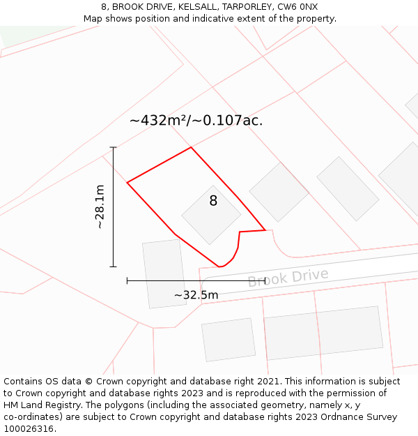 8, BROOK DRIVE, KELSALL, TARPORLEY, CW6 0NX: Plot and title map