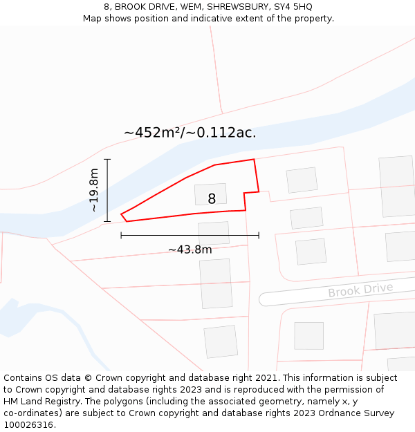 8, BROOK DRIVE, WEM, SHREWSBURY, SY4 5HQ: Plot and title map