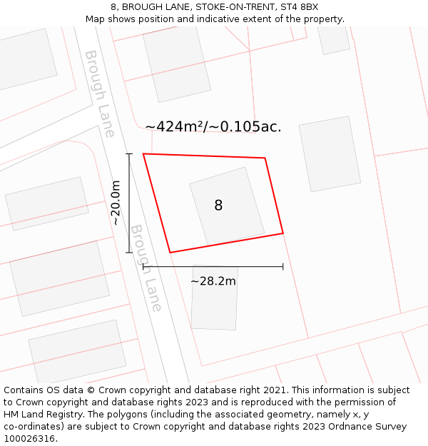 8, BROUGH LANE, STOKE-ON-TRENT, ST4 8BX: Plot and title map