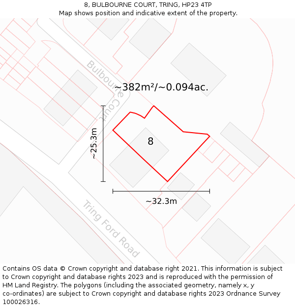 8, BULBOURNE COURT, TRING, HP23 4TP: Plot and title map