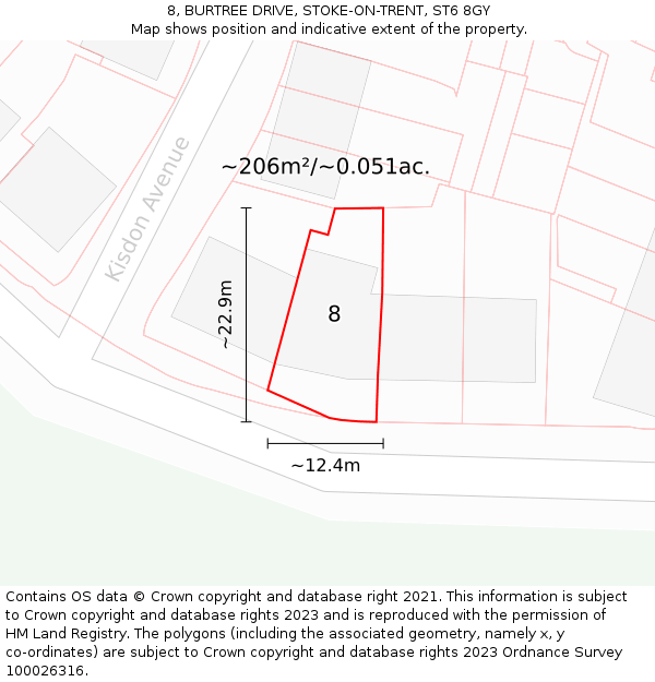 8, BURTREE DRIVE, STOKE-ON-TRENT, ST6 8GY: Plot and title map
