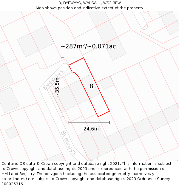 8, BYEWAYS, WALSALL, WS3 3RW: Plot and title map