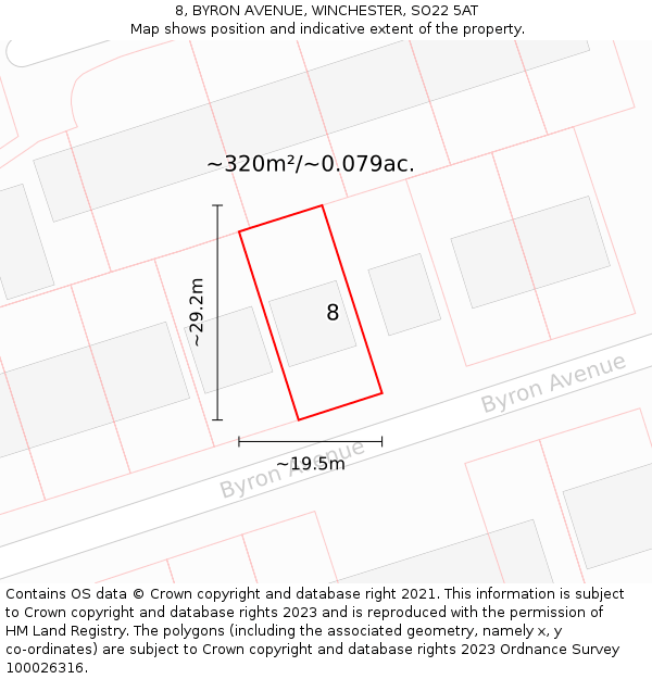 8, BYRON AVENUE, WINCHESTER, SO22 5AT: Plot and title map