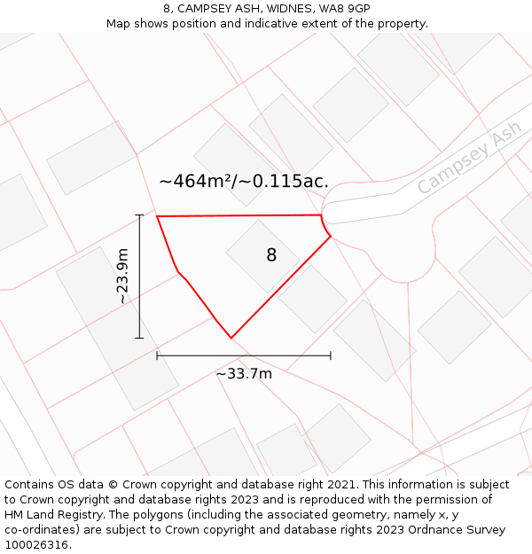8, CAMPSEY ASH, WIDNES, WA8 9GP: Plot and title map