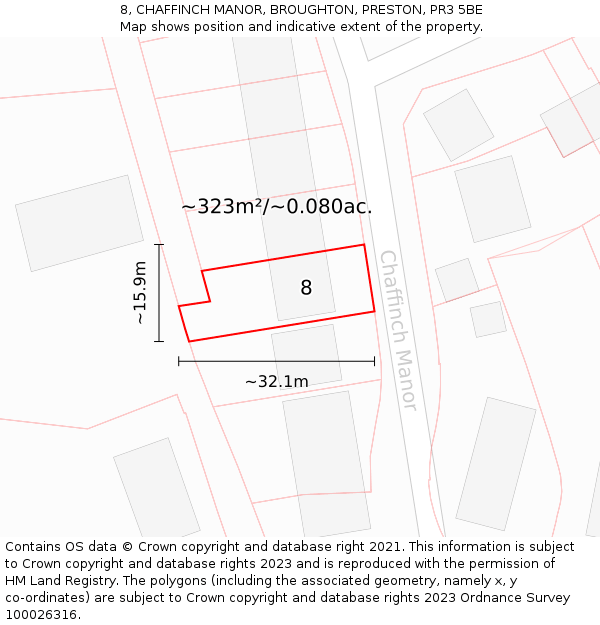 8, CHAFFINCH MANOR, BROUGHTON, PRESTON, PR3 5BE: Plot and title map