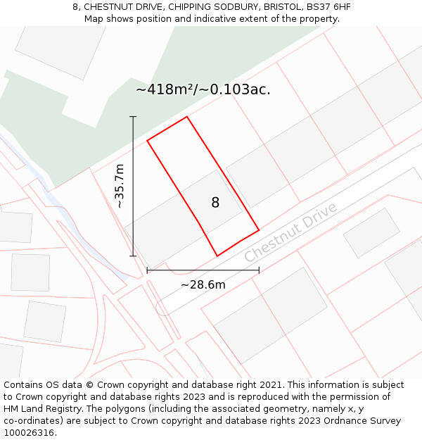 8, CHESTNUT DRIVE, CHIPPING SODBURY, BRISTOL, BS37 6HF: Plot and title map