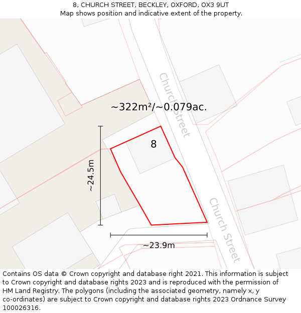 8, CHURCH STREET, BECKLEY, OXFORD, OX3 9UT: Plot and title map