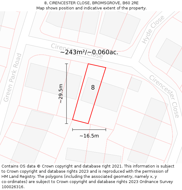 8, CIRENCESTER CLOSE, BROMSGROVE, B60 2RE: Plot and title map