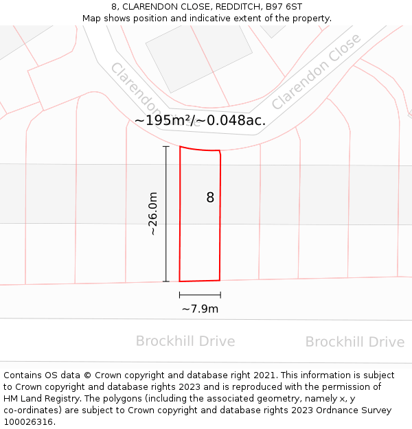 8, CLARENDON CLOSE, REDDITCH, B97 6ST: Plot and title map