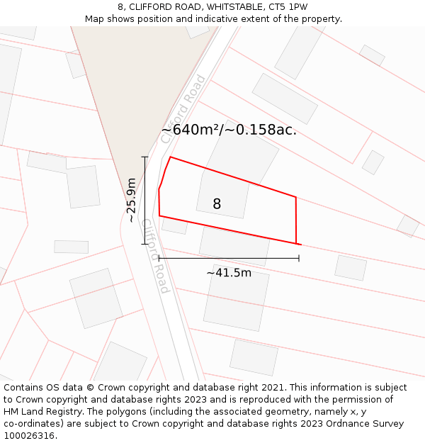 8, CLIFFORD ROAD, WHITSTABLE, CT5 1PW: Plot and title map