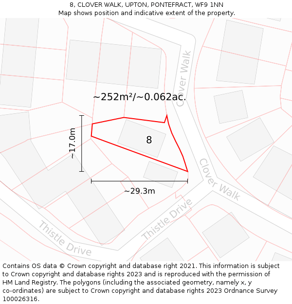 8, CLOVER WALK, UPTON, PONTEFRACT, WF9 1NN: Plot and title map