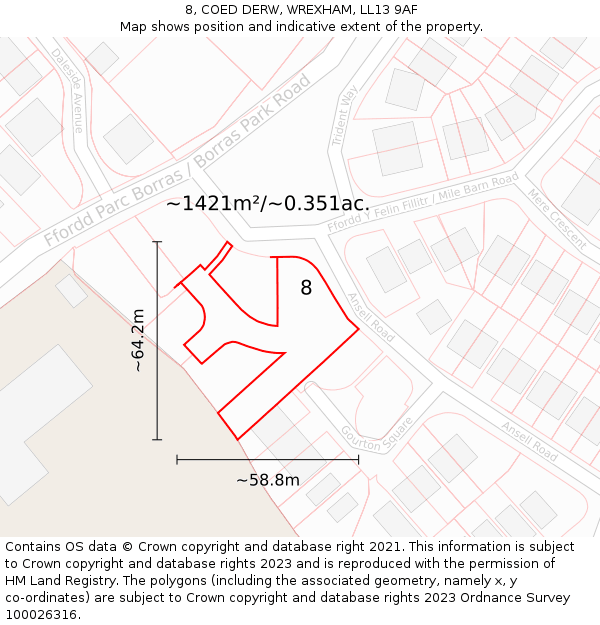 8, COED DERW, WREXHAM, LL13 9AF: Plot and title map