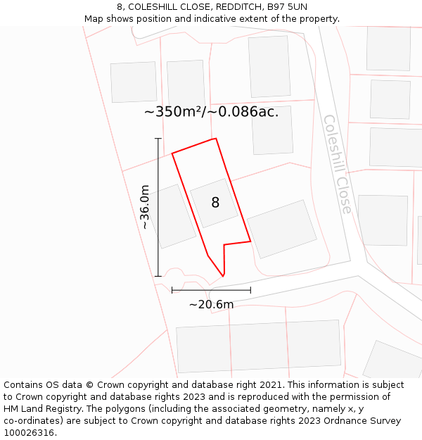 8, COLESHILL CLOSE, REDDITCH, B97 5UN: Plot and title map