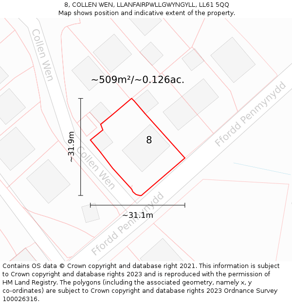 8, COLLEN WEN, LLANFAIRPWLLGWYNGYLL, LL61 5QQ: Plot and title map