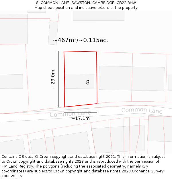 8, COMMON LANE, SAWSTON, CAMBRIDGE, CB22 3HW: Plot and title map