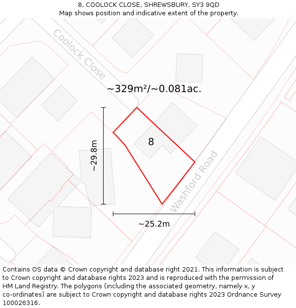 8, COOLOCK CLOSE, SHREWSBURY, SY3 9QD: Plot and title map