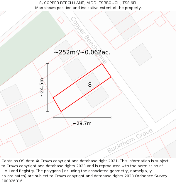 8, COPPER BEECH LANE, MIDDLESBROUGH, TS8 9FL: Plot and title map