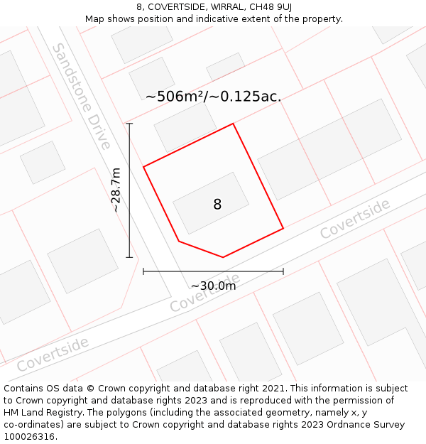 8, COVERTSIDE, WIRRAL, CH48 9UJ: Plot and title map