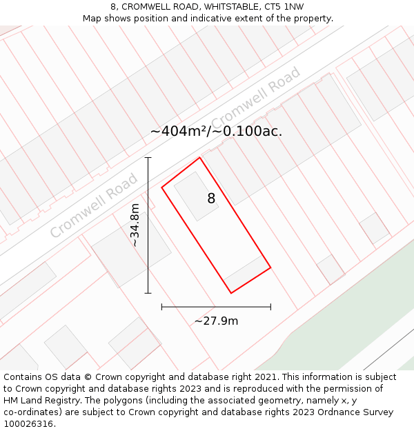 8, CROMWELL ROAD, WHITSTABLE, CT5 1NW: Plot and title map