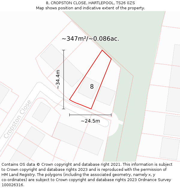 8, CROPSTON CLOSE, HARTLEPOOL, TS26 0ZS: Plot and title map