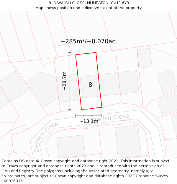 8, DAWLISH CLOSE, NUNEATON, CV11 6YR: Plot and title map