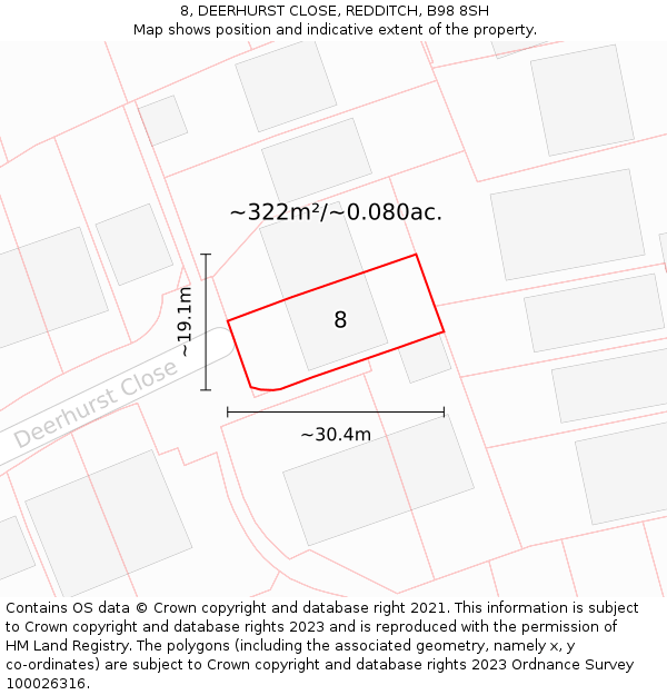 8, DEERHURST CLOSE, REDDITCH, B98 8SH: Plot and title map